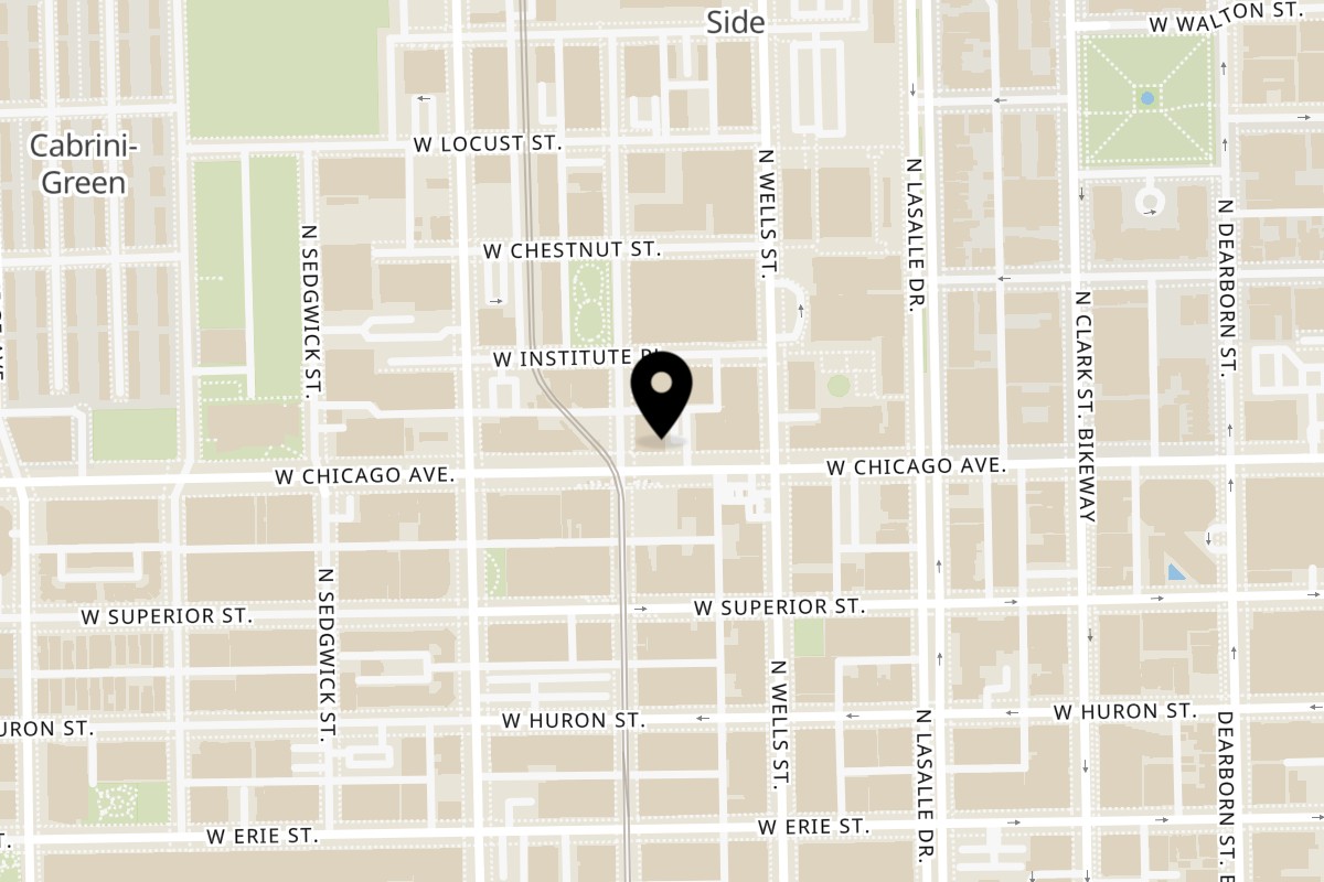 Map showing the location of Soul Vibez River North on 226 W. Chicago Ave in Chicago